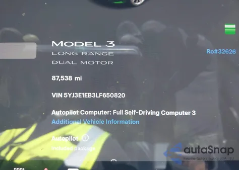 2020 Tesla Model 3 Long Range Dual Motor All-Wheel Drive из США, поврежденный, VIN 5YJ3E1EB3LF650820